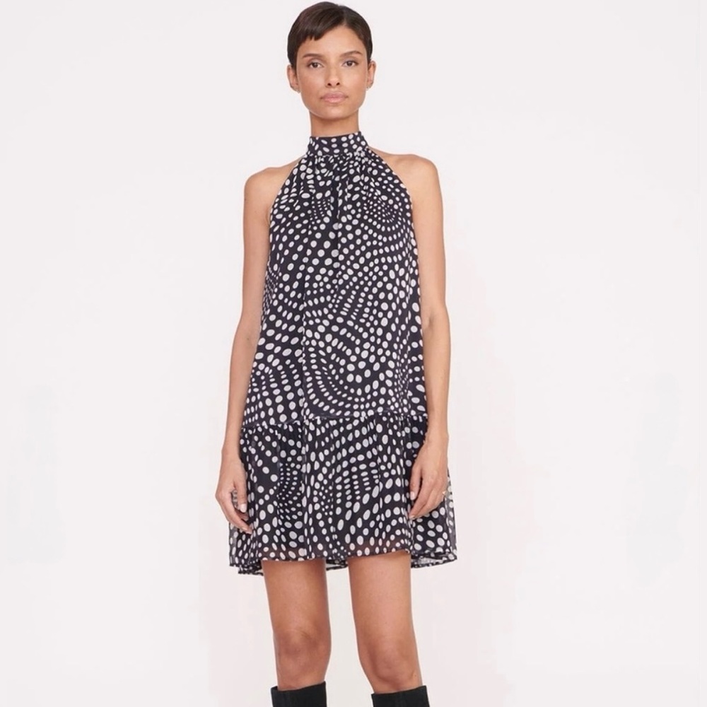 Staud Marlowe Dotton Cotton Mini Dress in Black Wavy Print Sz XL Spring Summer